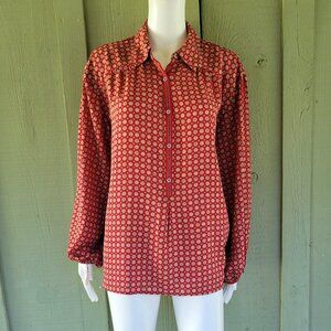 MAX STUDIO Red Circle Print Blouse Shirt Large L